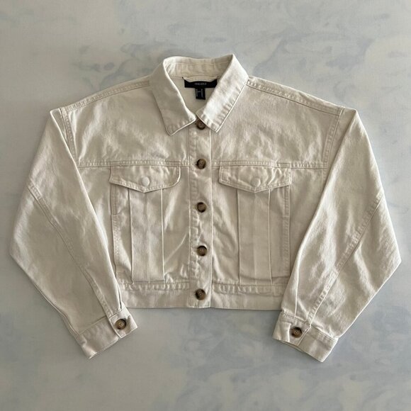 Forever 21 Jackets & Blazers - Forever 21 Cream Cropped Button Up Cotton Denim Jacket